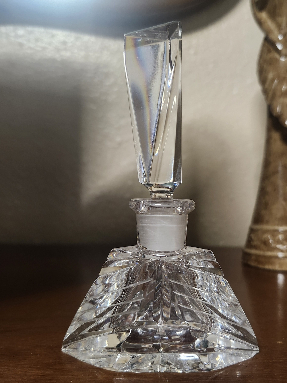Vintage Cut Glass/Crystal Perfume Bottle Stopper Art Deco Style 5.25"